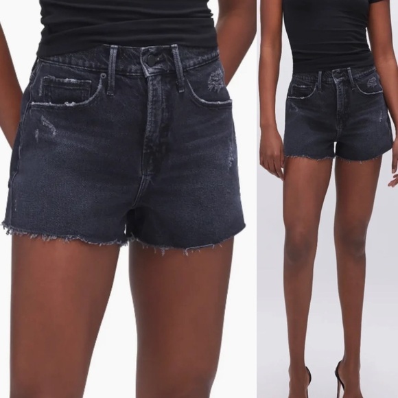 GOOD AMERICAN Good 90s Raw Hem Short NWT Black Size 12 - Picture 13 of 14